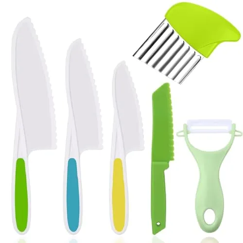 Jidyllic 6-teiliges Kinderküchenmesser Set,Kindermesser Kinder Schneidemesser Kunststoff Kindermesser zum Schneiden Kochen Obst oder Gemüse