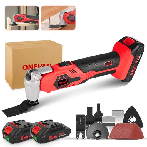 Akku-Multifunktionswerkzeug mit 2 Akkus & 22 Zubehör, Oszillationswerkzeug 6000-20000RPM Multitool, 4° Oszillationswinkel zum Schneiden, Schnitzen