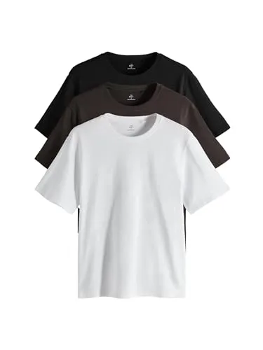 THE SET Damen t Relaxed Fit Kurzarm-T-Shirts aus 100% Baumwolle im 3er-Pack Black/Chocolate Brown/White L
