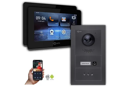 Goliath IP Video-Türsprechanlage 7-Zoll mit Kamera - Moderne Video-Türsprechanlage mit Full HD Monitor und Weitwinkelobjektiv. Ideal für private und gewerbliche Nutzung. Einfache Bedienung über Touchscreen und App, inklusive allem Zubehör für den sofortigen Einsatz.