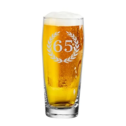 LUXENTU Willi Becher Bierglas mit Gravur 65. Jubiläum - Bierglas 0,5 Liter mit individueller Gravur zum 65. Jubiläum, perfekt als Geschenk für besondere Anlässe wie Geburtstage oder Firmenjubiläen.