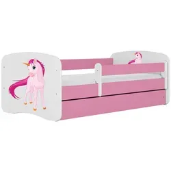 Raumhirsch Kinderbett Einhorn, Rosa, 90x180 cm - Stabiles Kinderbett mit abnehmbarer Schutzschiene für maximale Sicherheit. Praktische Schublade bietet Stauraum für Bettwäsche. Ideal für ein modernes Kinderzimmer.