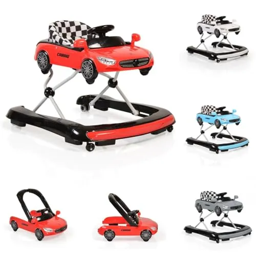 Lauflernhilfe Cabrio 2 in 1 Auto-Design - Baby- & Kleinkindspielzeug mit gepolstertem, höhenverstellbarem Sitz und 360° schwenkbaren Vorderrädern für mehr Komfort und Sicherheit beim Laufenlernen.