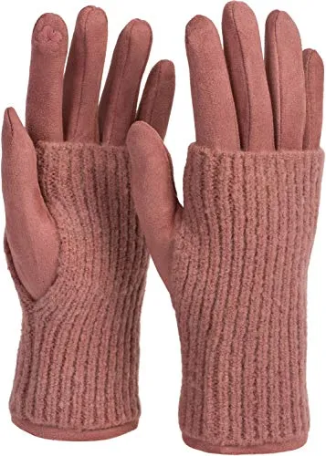 styleBREAKER Damen 3 in 1 Touchscreen Handschuhe mit abnehmbarer Strick Stulpe | Winterhandschuhe | 3 Tragevarianten | Weich warm elastisch in vielen Farben, Farbe:Altrose