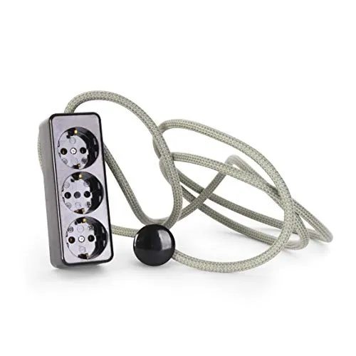 3-Fach Steckdosenleiste aus Duroplast (Bakelit-Optik) schwarz, mit 2.5 Meter Textilkabel Zuleitung, Leinen-Grün