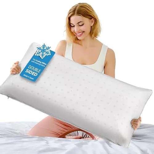 Produktbild KAMASANA Orthopädisches Kissen 40 x 80, Höhe 13 cm – weißer kühlender Bezug – Memory-Schaum – hypoallergen, ergonomisch, atmungsaktiv, mit Belüftung und Nackenstütze
