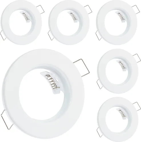 LUMILED 6x Einbaustrahler feste flach Spots für LED oder Halogen Einbauleuchten Einbaurahmen rund stahl Einbauspots Downlight Weiß