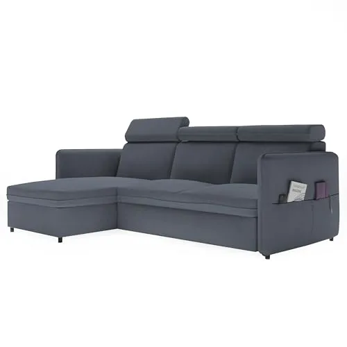 GREKPOL Sofa mit Schlaffunktion 160x220 - Grau - Sofas & Couches mit vielseitiger Ottomane, praktischer Schlaffunktion und integriertem Bettkasten für optimalen Stauraum und höchsten Komfort.
