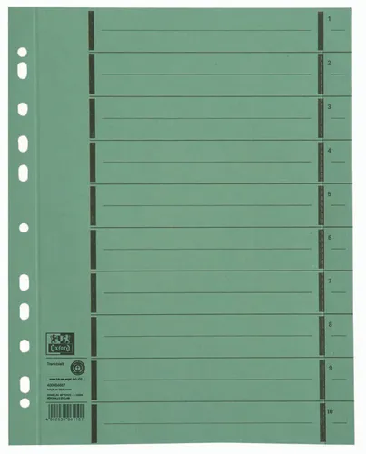 Oxford Trennblätter mit Perforation DIN A4 Überbreite grün 100 Blatt
