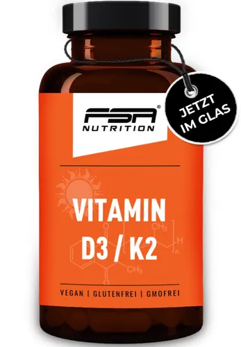 FSA NUTRITION Vitamin D3+K2 180 Tabletten 5000IE + 100µg Vitamin K2 Mk-7 im Glas