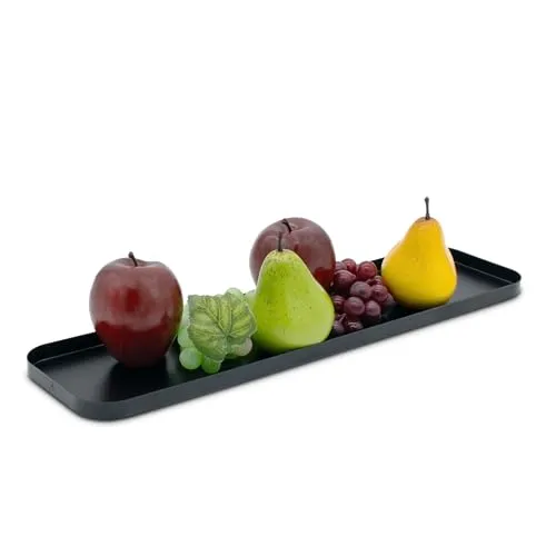 Metall Kerzentablett schwarz - 50 cm x 13 cm - Dekotablett recheckig mit Rand - Deko Teller Servier Geschenk Kerzen Tablett