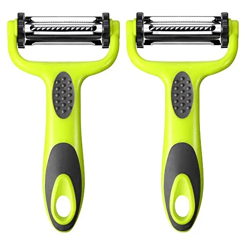 Aiqeer 2 Stück Multifunktion 3 in 1 Sparschäler Set, Gemüseschäler & Obstschäler, Schwenkschäler, Y Schäler, Kartoffelschäler, Karottenschäler (Grün)