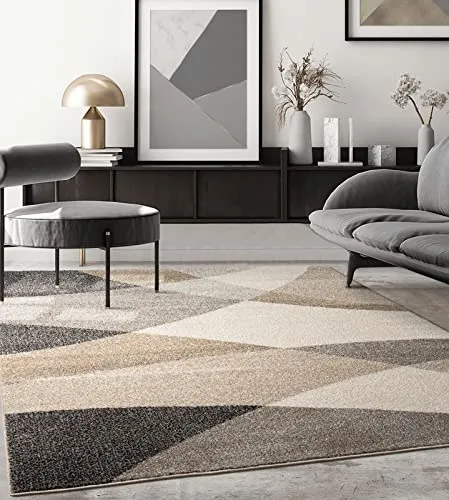 the carpet Pearl – Moderner Kurzflor Teppich, dichter Flor, geometrisches Muster, Konturenschnitt, Wohnzimmer & Schlafzimmer Teppich, Wellenmuster, Beige, 160 x 220 cm