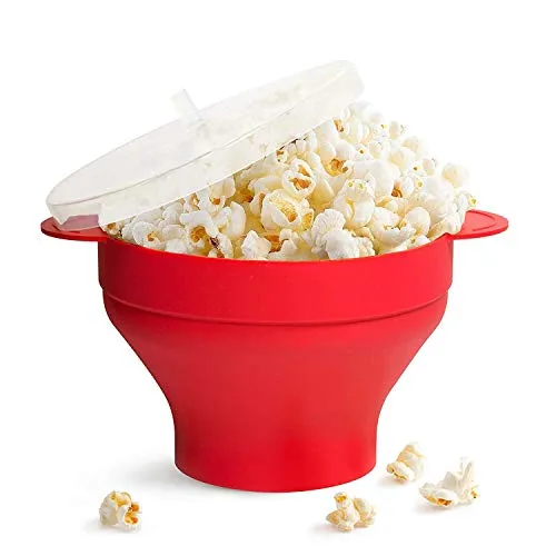 Mikrowellen-Popcorn-Popper mit robusten Handgriffen - Popcornmaschine aus Silikon, ideal für die Zubereitung von frischem Popcorn in der Mikrowelle, platzsparend und leicht zu reinigen.