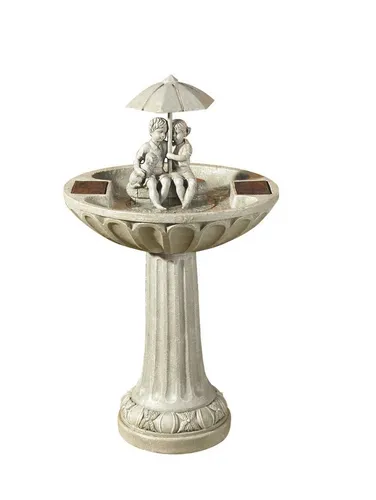 Solar Grau Schirm Außen Deko Garten Wasserbrunnen