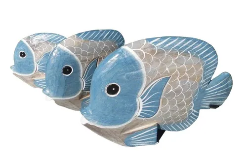 Deko-Impression Dekofigur Handgearbeitete Fische Statuen Deko-Objekt 3 Stück blau+beige maritim (3 St)