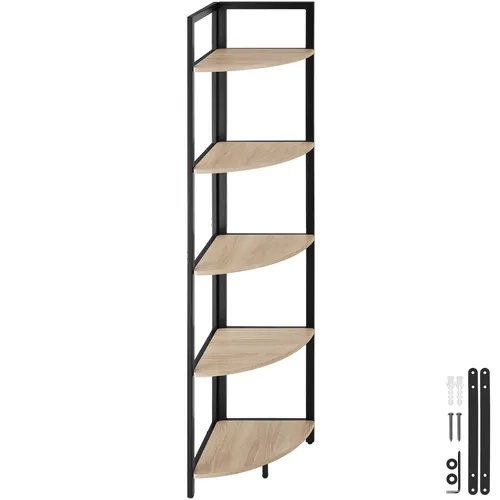 TecTake Eckregal Castlebar 30x30x150cm - Industrial Holz hell, Eiche Sonoma - Stylisches Standregal im Industrial Style mit 5 stabilen Ebenen und Kippschutz. Ideal für platzsparende Deko und Bücher in jedem Raum.