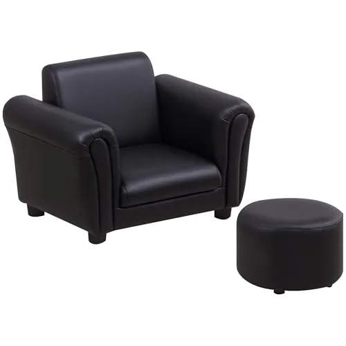 HOMCOM Kindersessel mit Fußhocker - Bequeme Kindercouch für 1,5-3 Jahre - Sessel fürs Kinderzimmer: 2-teiliges Set mit Sessel und Fußhocker, ideal für kleinen Komfort, robust und leicht zu reinigen, perfekt für Kinder im Alter von 1,5 bis 3 Jahren.