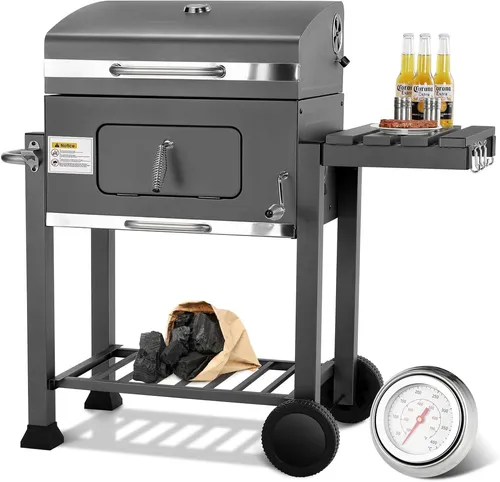 Holzkohlegrill mit Deckel DJ12402AT, 124 x 56 x 140 cm, grau