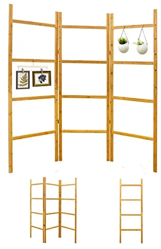 DuneDesign Raumteiler Holz zum Befüllen - 180x180 cm - Paravents & Raumteiler - Mobiler Holz Raumteiler aus 100% Bambus, ideal als kreative Pflanzenleiter oder Fotowand für frische Akzente in jedem Raum.