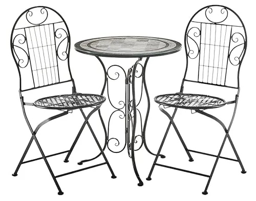 Kobolo Balkonset Sitzgruppe Gartenmöbel 3-tlg. mit klappbaren Stühlen - Balkonmöbel-Set aus Metall mit runder Glasplatte, ideal für stilvolle Outdoor-Ambiente. Klappbare Stühle bieten zusätzlichen Komfort und Platzersparnis.