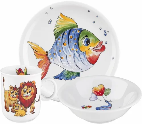 Seltmann Weiden Kindergeschirr-Set Compact Bunte Tierwelt 3-tlg. - Kindergeschirr aus hochwertigem Porzellan, spülmaschinenfest und mikrowellengeeignet – ideal für kleine Tierfreunde beim Essen.