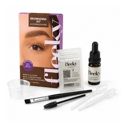 fleeky Browhenna Kit Mini Dark Brown - Augenbrauen-Make-up mit veganer Browhenna, die wisch- und wasserfest ist und bis zu 2 Wochen hält. Ideal für einen konturierten Look in 5 Farbtönen.