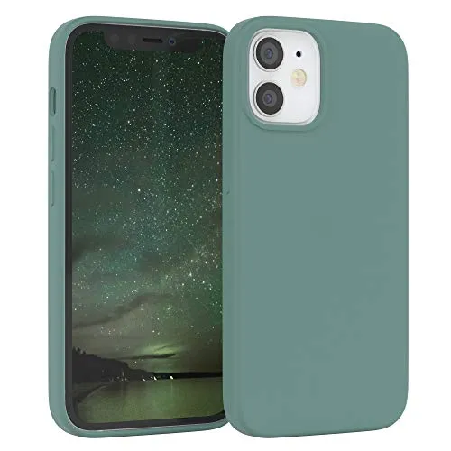 EAZY CASE Premium Silikon Handyhülle kompatibel mit iPhone 12 Mini Slimcover mit Kameraschutz und Innenfutter, Silikonhülle, Schutzhülle, Bumper, Handy Case, Hülle, Softcase, Nacht Grün