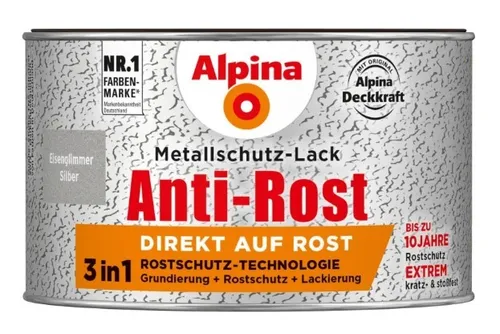 Alpina Metallschutz-Lack Anti-Rost Eisenglimmer Silber 300ml