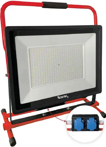 BOXTEC LED PRO-LINE FIXSTAND Arbeitsleuchte - Hochwertige LED Arbeitsleuchte mit 2 Steckdosen und 3m Gummikabel, ideal für Baustellen und Werkstätten. Schützt nach IP54, bietet eine starke Lichtleistung und ist einfach zu transportieren.