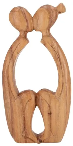 GURU SHOP Holzfigur, Statue, Deko Objekt Feng Shui 30 cm - Paar/Hellbraun
