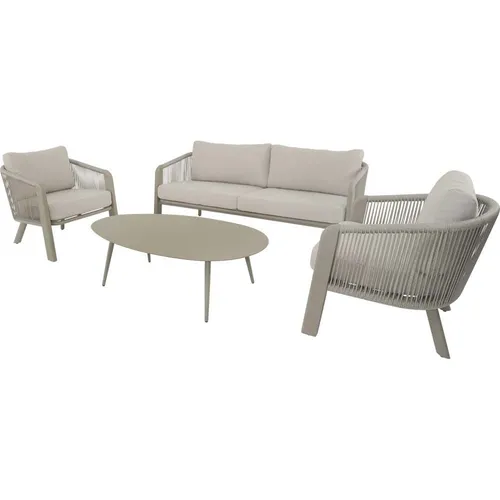 Lesli Living Lounge-Set Tanora in Taupe/Beige - Elegantes Gartenmöbel-Set für stilvolle Entspannung. Das TANORA Lounge-Set überzeugt mit einem pulverbeschichteten Aluminiumrahmen und bequemen Polstern, ideal für gemütliche Stunden im Freien.