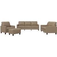 vidaXL 4-tlg. Sofagarnitur mit Kissen Cappuccino-Braun Kunstleder - Sessel-Set mit 1 Sessel, 2-Sitzer und 3-Sitzer Sofa sowie Fußhocker. Hochwertiges, schmutzabweisendes Kunstleder bietet Komfort und einen luxuriösen Look für dein Zuhause.