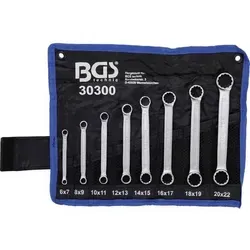 BGS-technic Ringschlüssel Set 30300, extra flach, 8-teilig - Schraubenschlüssel Set mit 12-Kant Abtriebsprofil, extra flach und kalt geschmiedet. Inkl. praktischer Rolltasche für einfachen Transport.