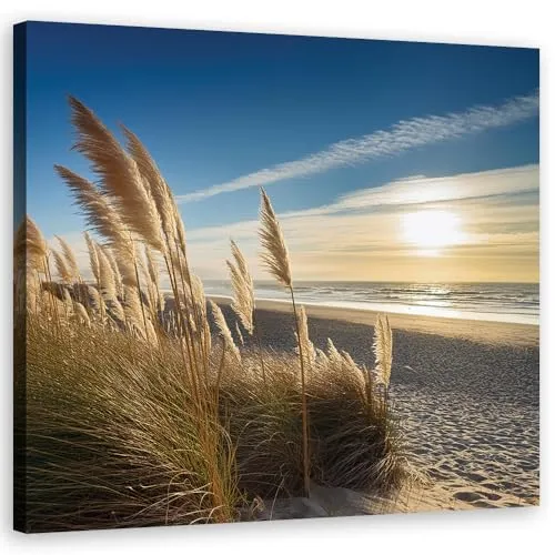Feeby Leinwandbild - Bilder Wohnzimmer - Strand Meer Landschaft Natur - 50x50 1tlg - Deko Schlafzimmer - Wanddekoration - Aesthetic - Groß Moderne Bild - Foto auf Leinwand