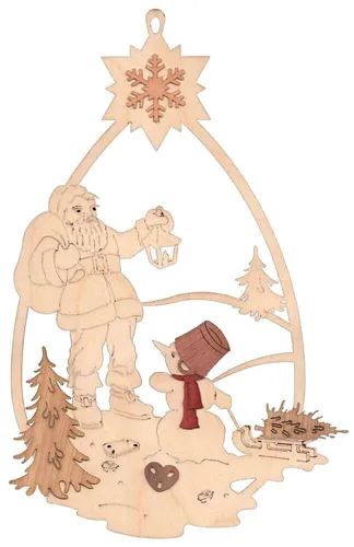 Fensterbild Winter mit Weihnachtsmann Erzgebirge