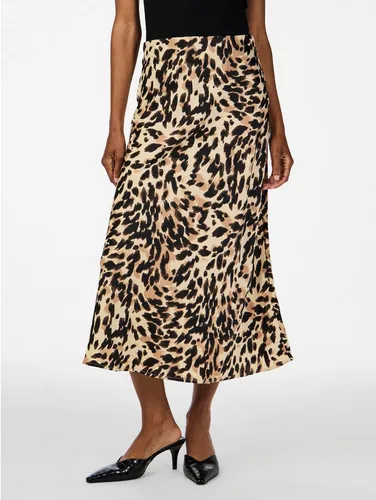 Y.A.S Damen YASPELLA HW MIDI Skirt - Eleganter Satinrock mit Leo Print - Röcke für Damen, aus recyceltem Polyester gefertigt, mit seidiger Oberfläche und schönem Faltenwurf für einen eleganten Look.