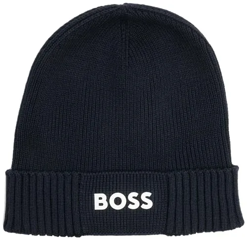 BOSS Green Mütze Herren Baumwolle blau, ONE SIZE 650546-0007-00000 - Strickmützen für Herren, wärmend und vielseitig stylebar dank hochwertiger Baumwolle und Schurwolle.