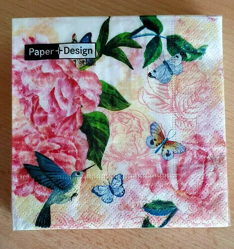 Servietten Blumen Schmetterlinge   20 St  Cocktail  24x24 cm  Neu