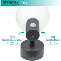 Oktaplex Bola LED Außenlampe mit Bewegungsmelder - Wetterfeste IP65 Wandleuchte, 1600lm, warmweißes Licht mit 360° Ausleuchtung. Perfekt für Sicherheit und Komfort im Außenbereich, einfach montierbar.