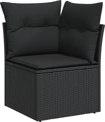 Garten-Ecksofa mit Kissen Schwarz aus Poly Rattan von vidaXL