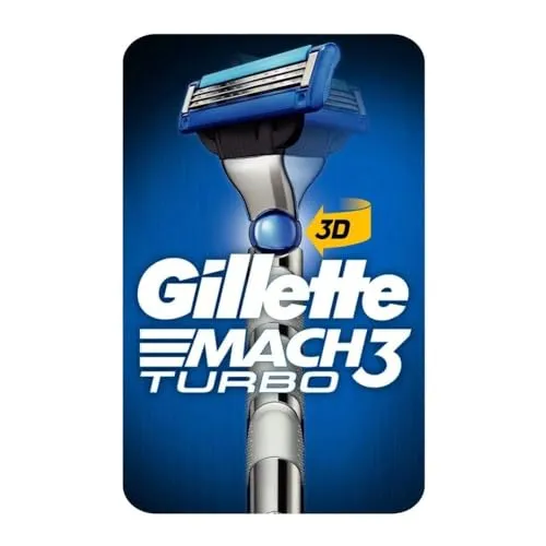 Gillette Mach3 Turbo 3D Rasierer Herren mit verbesserten Feuchtigkeitsstreifen, Rasierer + 1 Rasierklingen