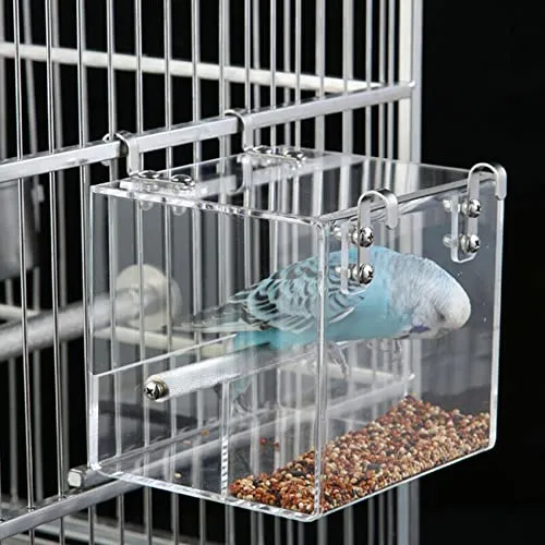 GURECOD Automatische Vogelfütterung No Mess Bird Cage Pet Feeder Seed Food Container für Sittich Kanarienvogel Nymphensittich Papagei Fink Kanarienvogel Acryl (13x13x11cm)
