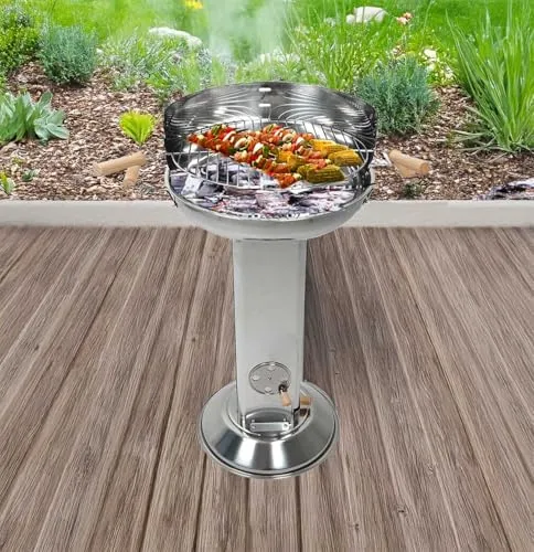 Säulengrill mit höhenverstellbarem Grillrost aus Edelstahl
