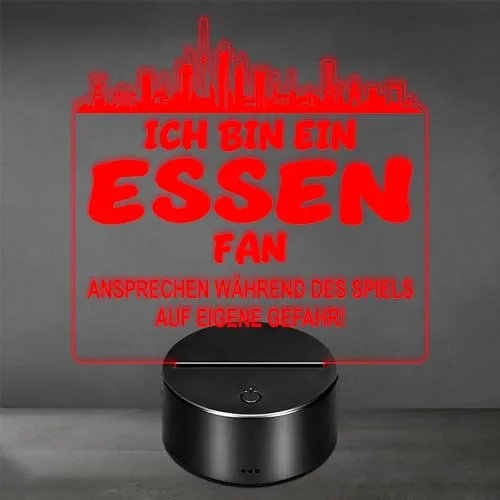 Lieblingsmensch Essen Fan Fußball LED Nachtlicht – 3D Skyline Design „Ansprechen auf eigene Gefahr“ – RGB Farbwechsel mit Fernbedienung & Touch – Stimmungslicht für die Man Cave – 19x23cm