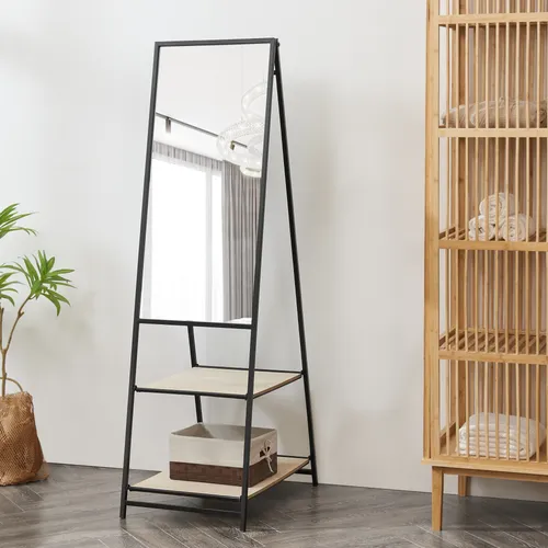 Eleganter Standspiegel ’Chamois’ mit Ablagen in schwarz von [en.casa]