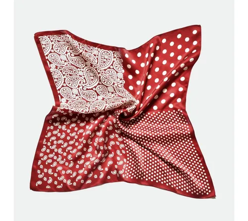 MayTree Seidentuch quadratisch, Punkte + Paisley Mix 53x53cm - Modisches Nickituch aus 100% Seide, ideal für Trachten und Oktoberfest. Elegantes Design in Rot-Weiß, perfekt für einen stilvollen Auftritt.