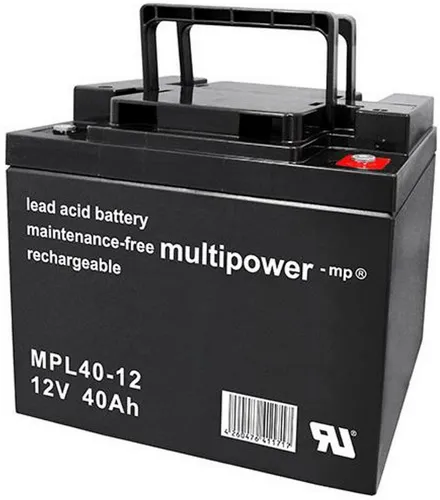 Multipower Blei-Akku MPL40-12 - 12V / 40Ah 10-Jahresbatterie - Bleiakku für zuverlässige Energieversorgung, ideal für langfristige Anwendungen mit einer Lebensdauer von bis zu 10 Jahren.