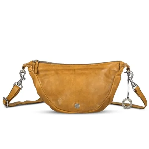 Cas8 Damen Moonbag klein LUCY aus Echtleder - Moderne Halbmond Handtasche mit Verstellbarem Schultergurt, Crossbody mit Reißverschluss, curry