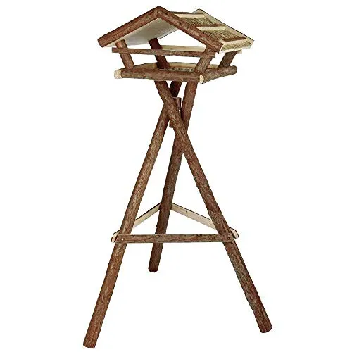 Trixie Natural Li. Futterhaus m.St. 48x27x46cm - Futterstation aus Naturholz mit Grasdach, ideal für Wildvögel und wetterfest